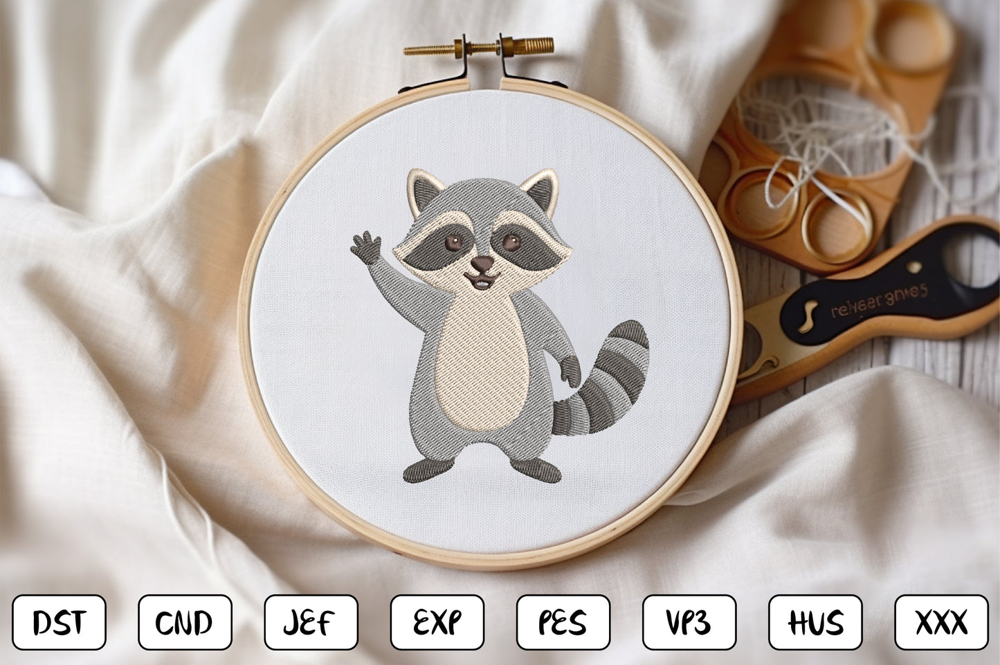 Cute Raccoon Embroidery Design Bundle – Adorable Woodland Raccoon Machine Embroidery Patterns, Forest Animal Embroidery