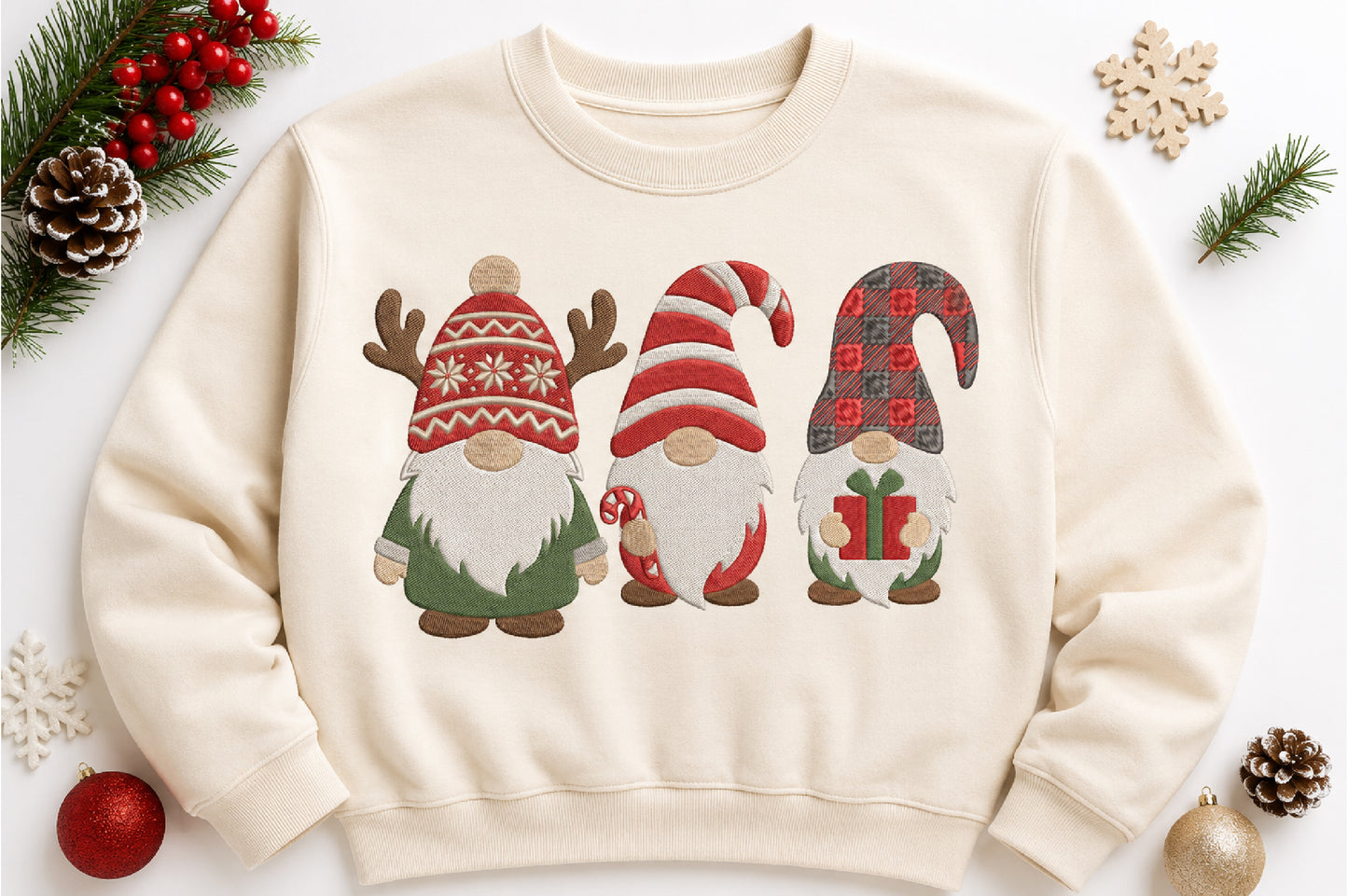 Christmas Gnome Machine Embroidery Design – Cute Holiday Gnome Embroidery Pattern, Festive Christmas Machine Embroidery Design