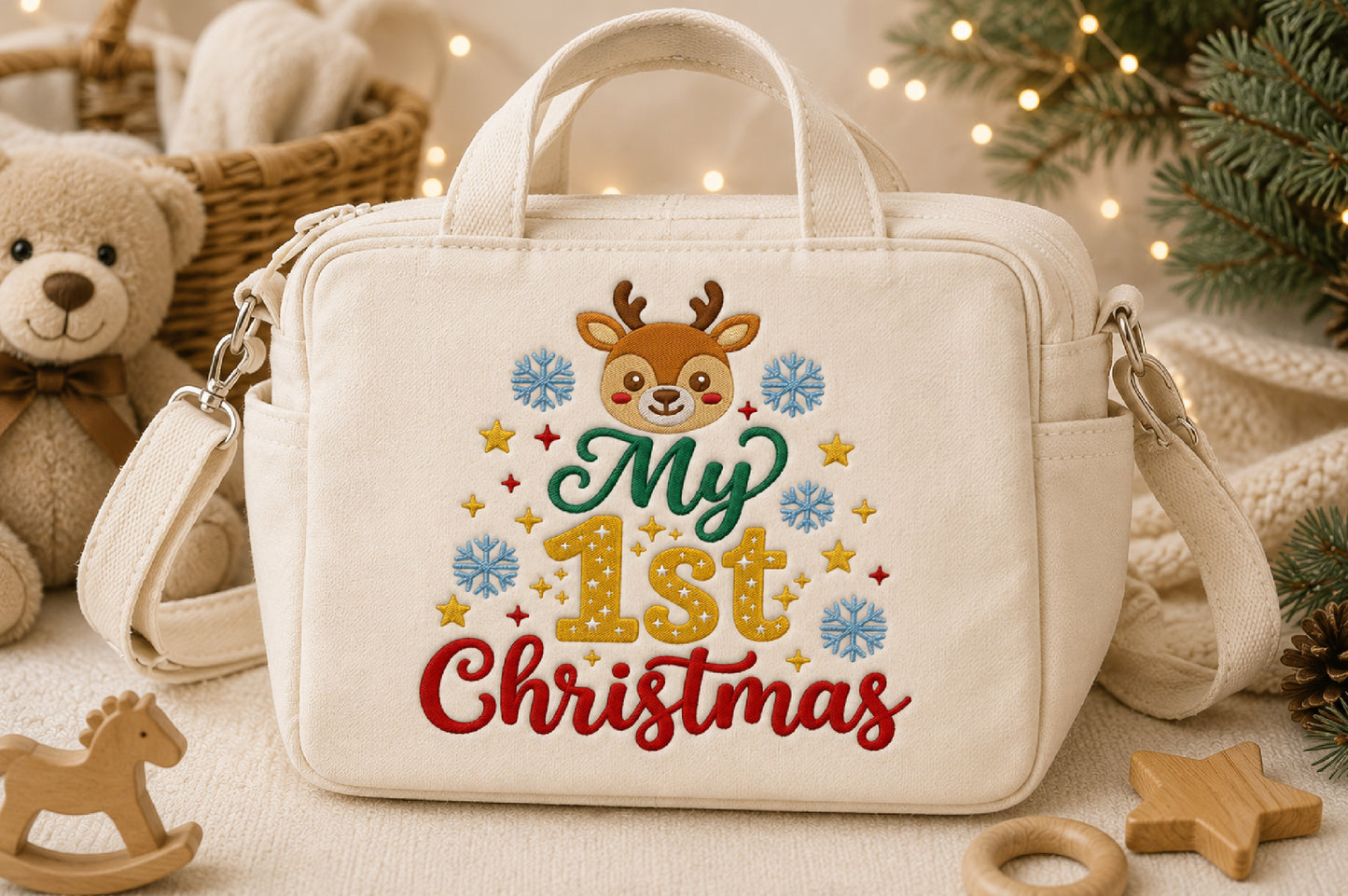 Reindeer Baby Christmas Embroidery Design – Cute Baby Reindeer Machine Embroidery Pattern, Festive Christmas Embroidery Design