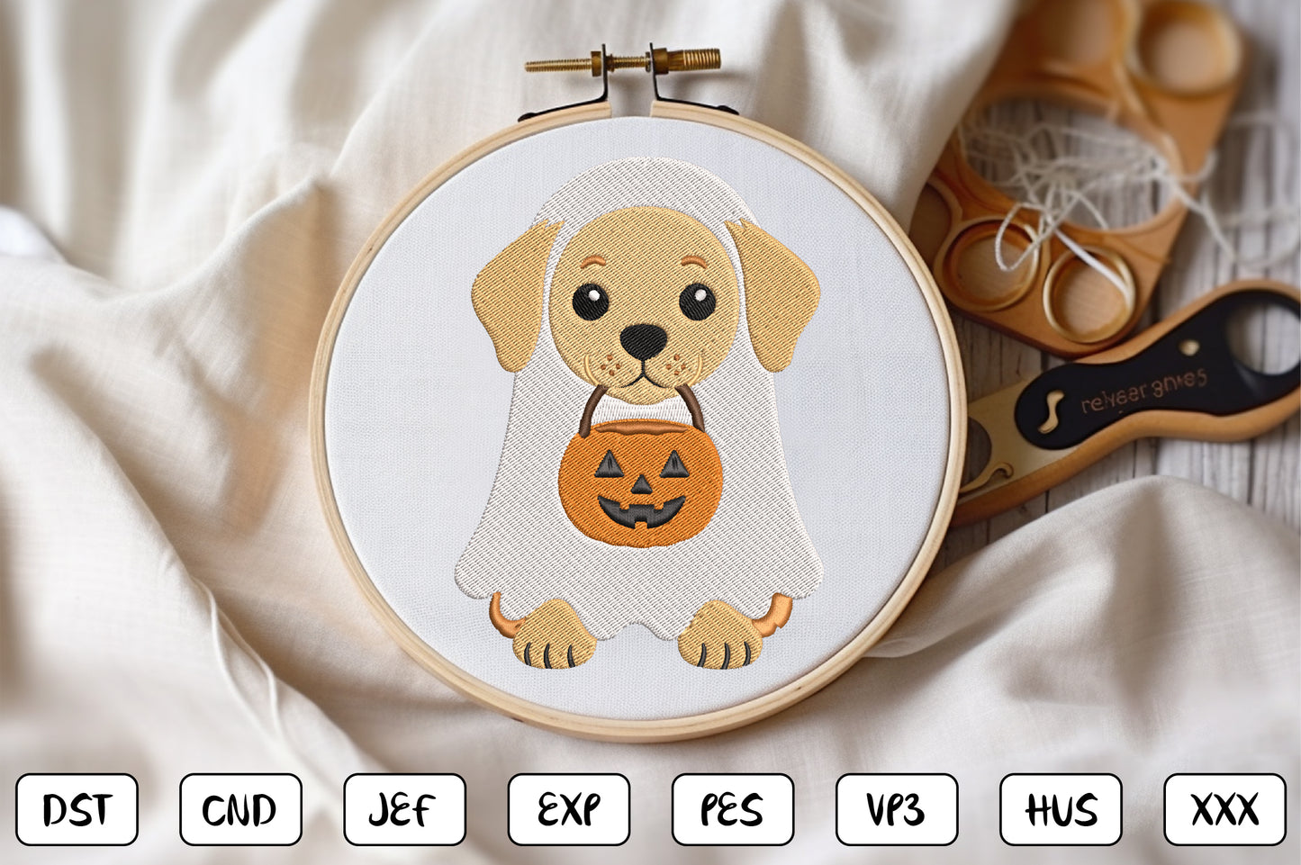 Ghost Dog Breed Embroidery Bundle – Spooky Cute Dog Machine Embroidery Designs, Halloween Ghost Dog Embroidery