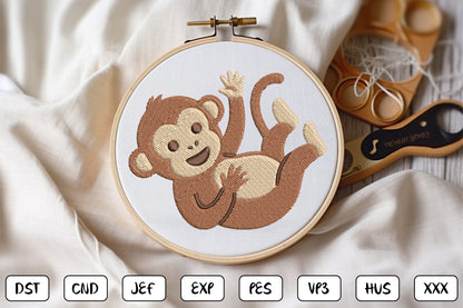 Cute Monkey Embroidery Design Bundle – Adorable Monkey Machine Embroidery Patterns, Playful Jungle Animal Embroidery