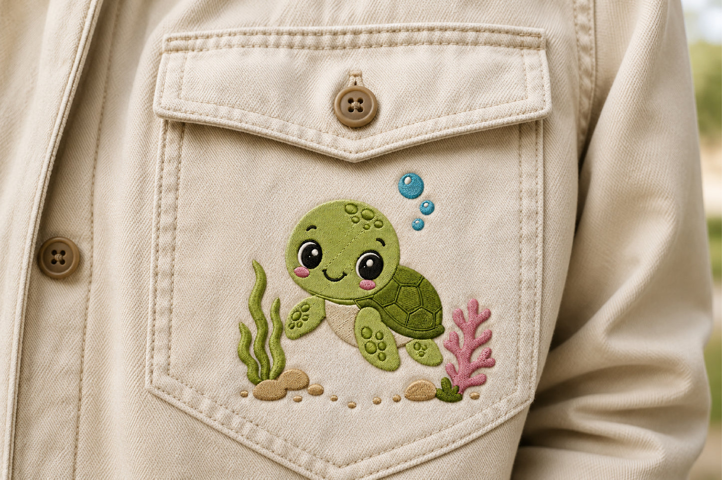 Cute Turtle Embroidery Design – Adorable Turtle Machine Embroidery Pattern, Sweet Sea Turtle & Ocean Animal Embroidery Design