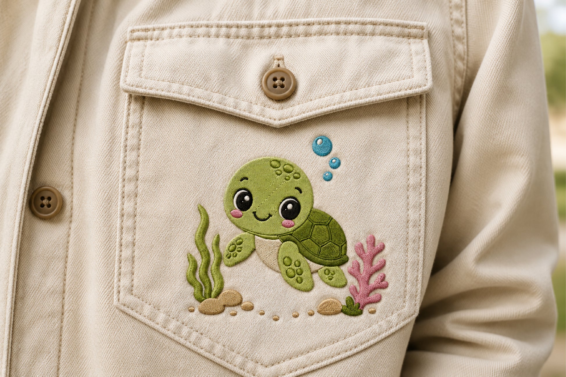 Cute Turtle Embroidery Design – Adorable Turtle Machine Embroidery Pattern, Sweet Sea Turtle & Ocean Animal Embroidery Design