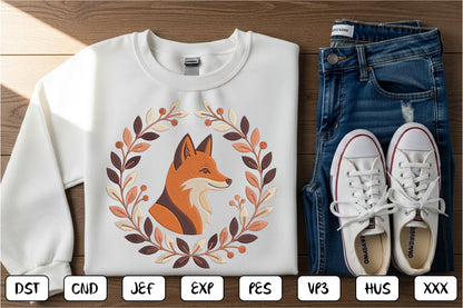 Fox Floral Embroidery Design – Beautiful Fox & Botanical Flower Machine Embroidery Pattern, Woodland Animal Floral Embroidery Design