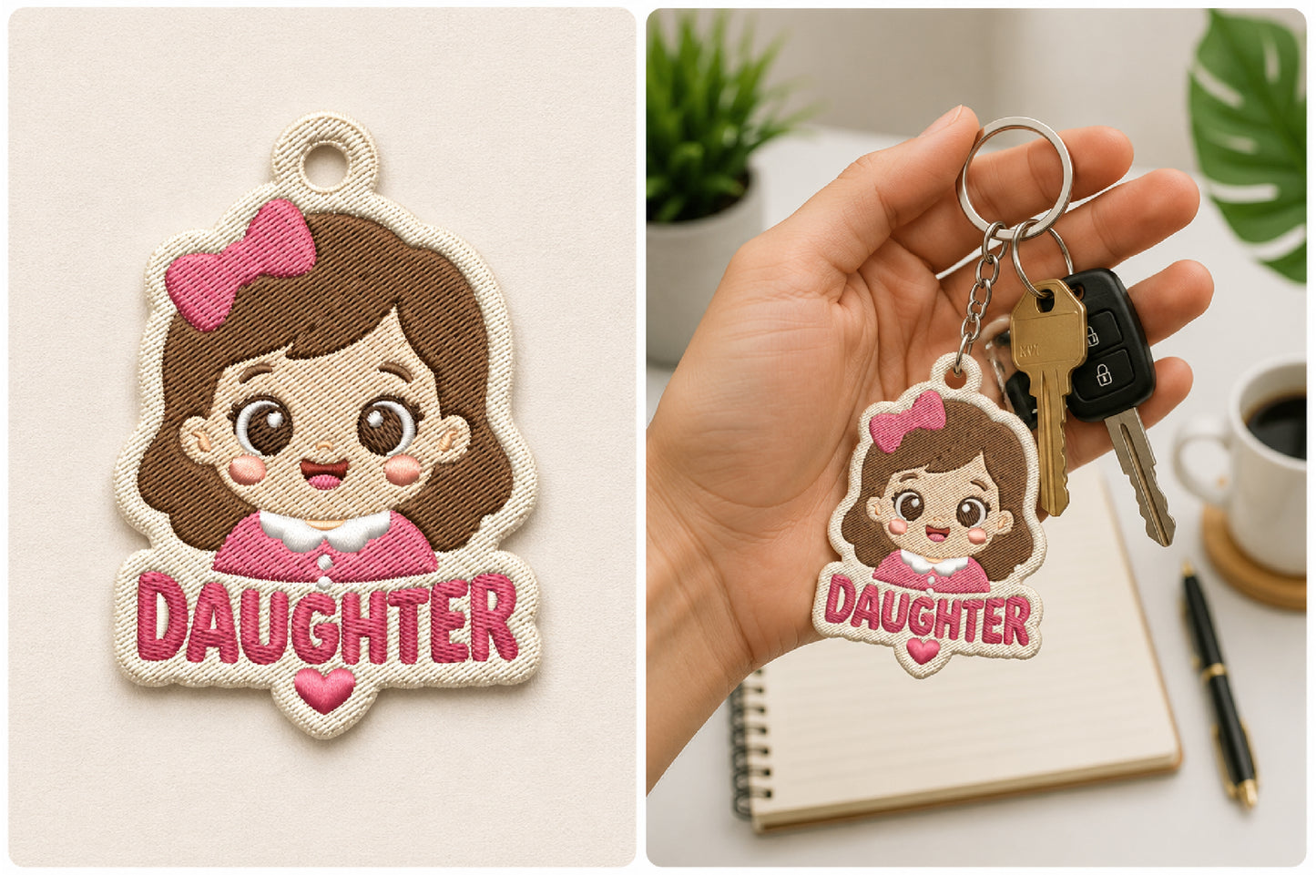 Family Keychain Embroidery Bundle – Cute Family Love Machine Embroidery Designs
