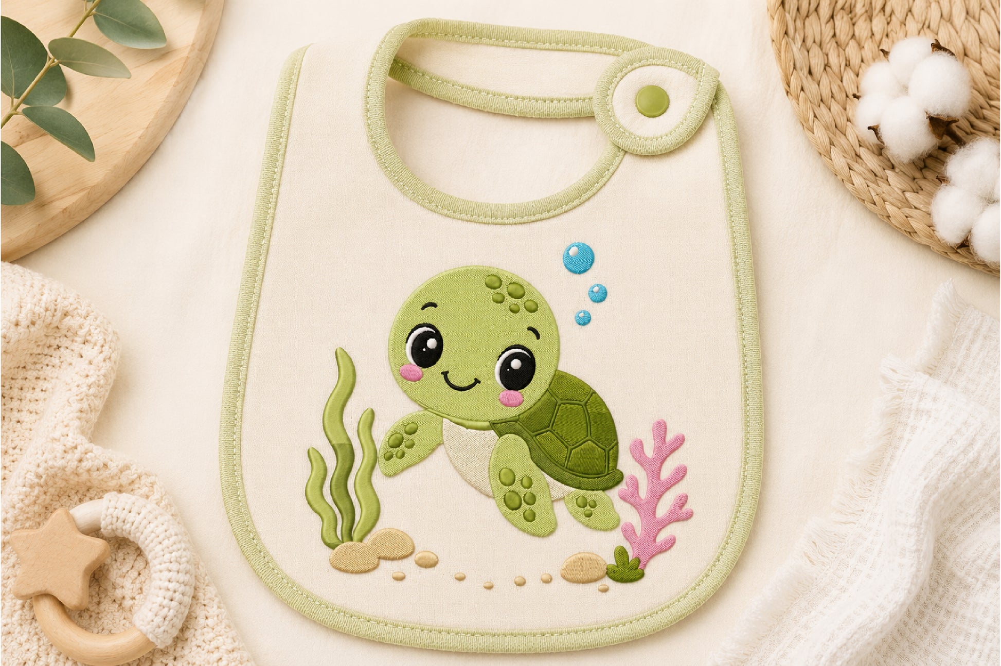 Cute Turtle Embroidery Design – Adorable Turtle Machine Embroidery Pattern, Sweet Sea Turtle & Ocean Animal Embroidery Design