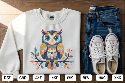 Woodland Owl Embroidery Design – Cute Forest Owl Machine Embroidery Pattern, Rustic Woodland Animal Embroidery Design