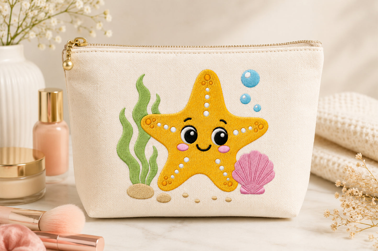 Cute Starfish Embroidery Design – Adorable Sea Star Machine Embroidery Pattern, Ocean & Beach-Themed Embroidery Design