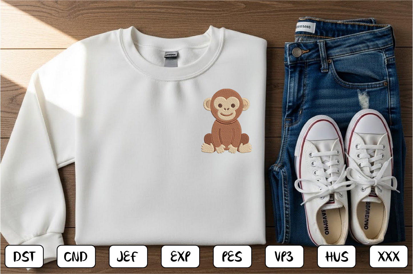 Cute Monkey Embroidery Design Bundle – Adorable Monkey Machine Embroidery Patterns, Playful Jungle Animal Embroidery