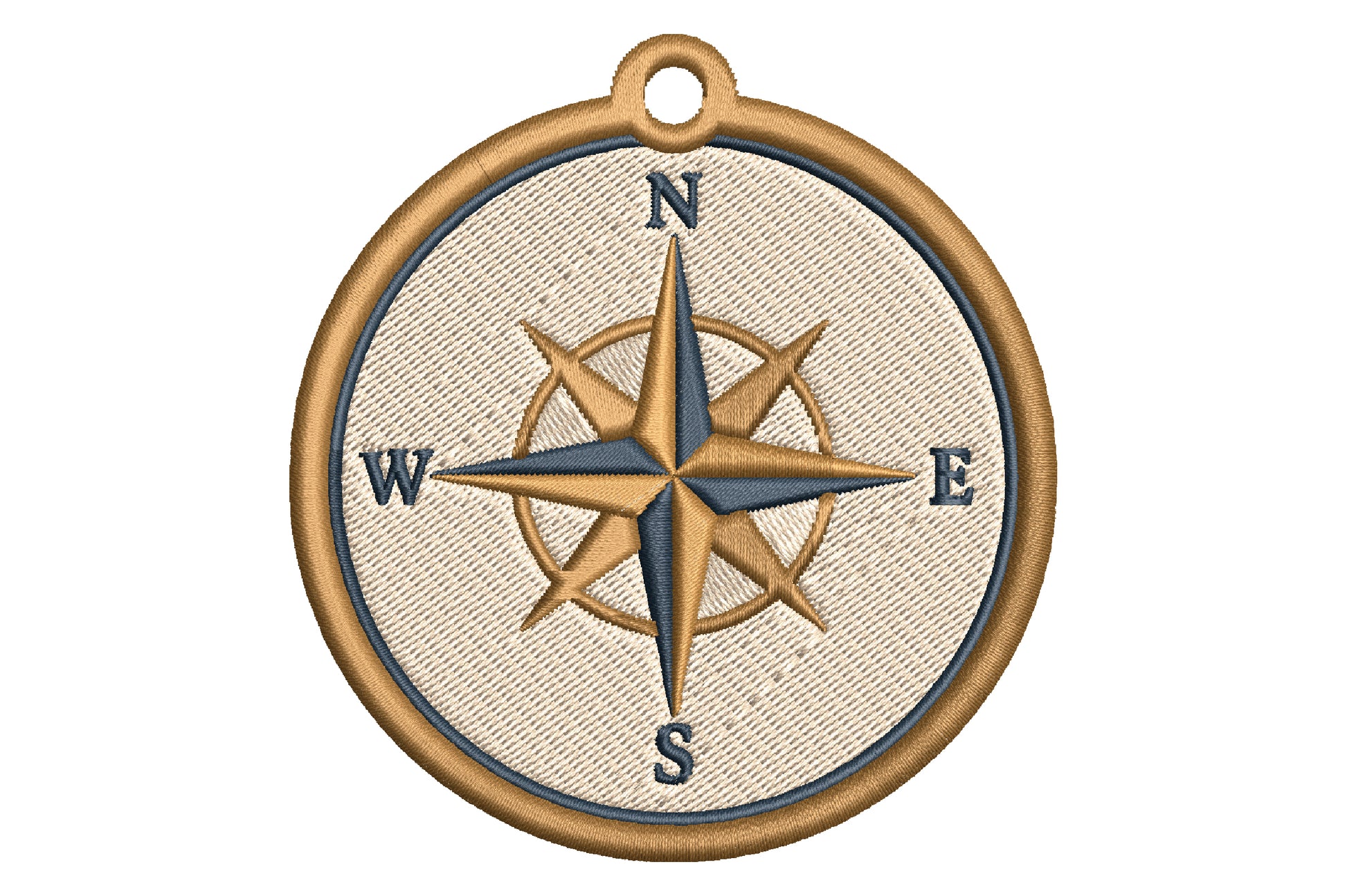 Compass Keychain Embroidery Design – Nautical Compass Machine Embroidery Pattern, Compass Key Fob & Bag Charm Embroidery Design