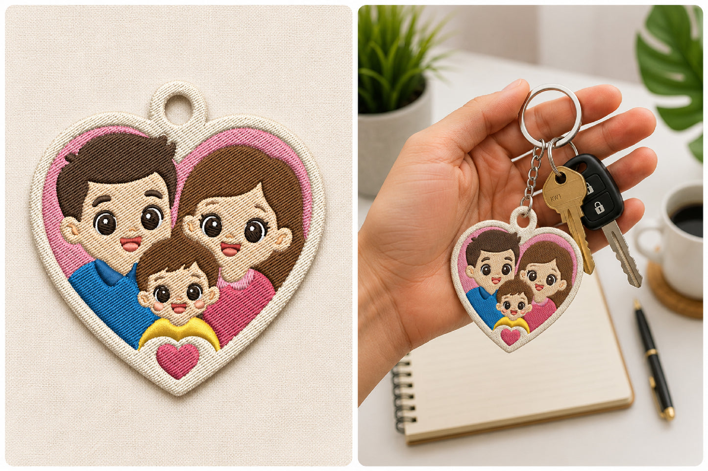 Family Keychain Embroidery Bundle – Cute Family Love Machine Embroidery Designs