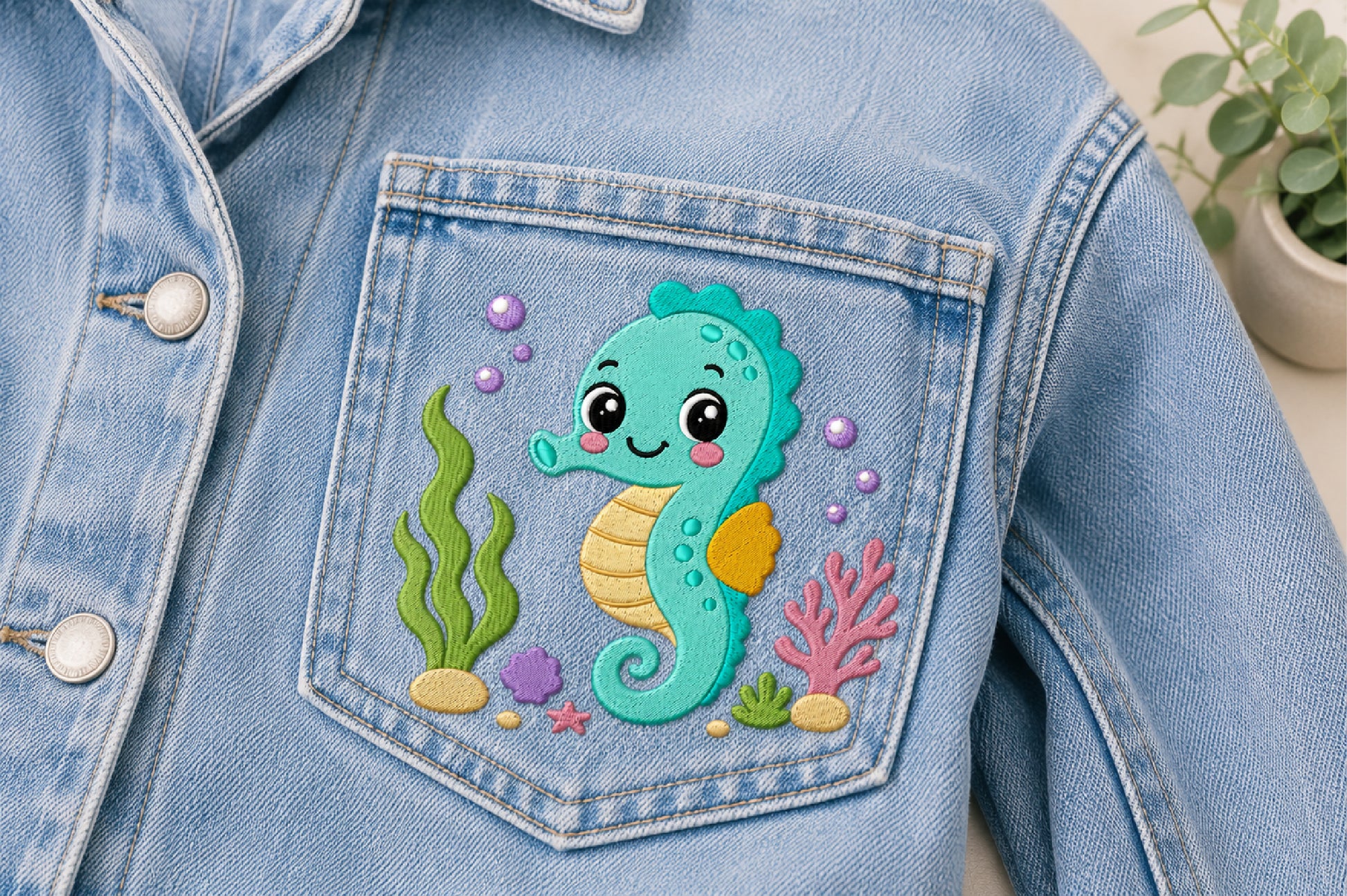 Cute Seahorse Embroidery Design – Adorable Ocean Seahorse Machine Embroidery Pattern, Sea Life Embroidery Design