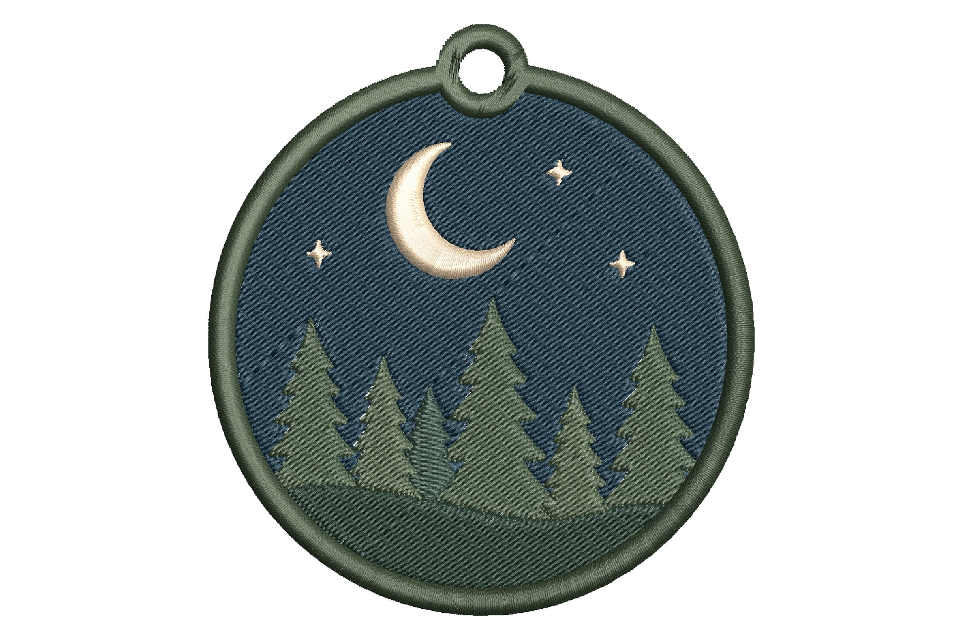 Moonlight Keychain Embroidery Design – Elegant Moon & Night Sky Machine Embroidery Pattern, Celestial Key Fob & Bag Charm Embroidery Design