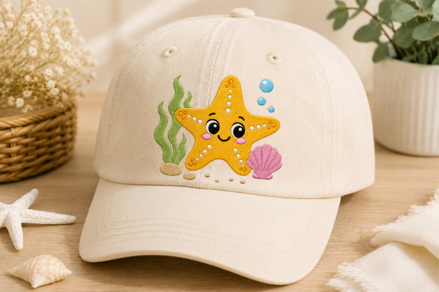Cute Starfish Embroidery Design – Adorable Sea Star Machine Embroidery Pattern, Ocean & Beach-Themed Embroidery Design