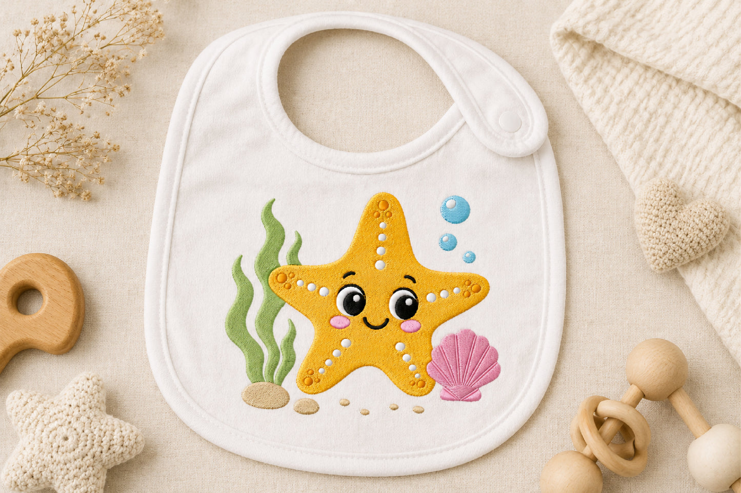 Cute Starfish Embroidery Design – Adorable Sea Star Machine Embroidery Pattern, Ocean & Beach-Themed Embroidery Design