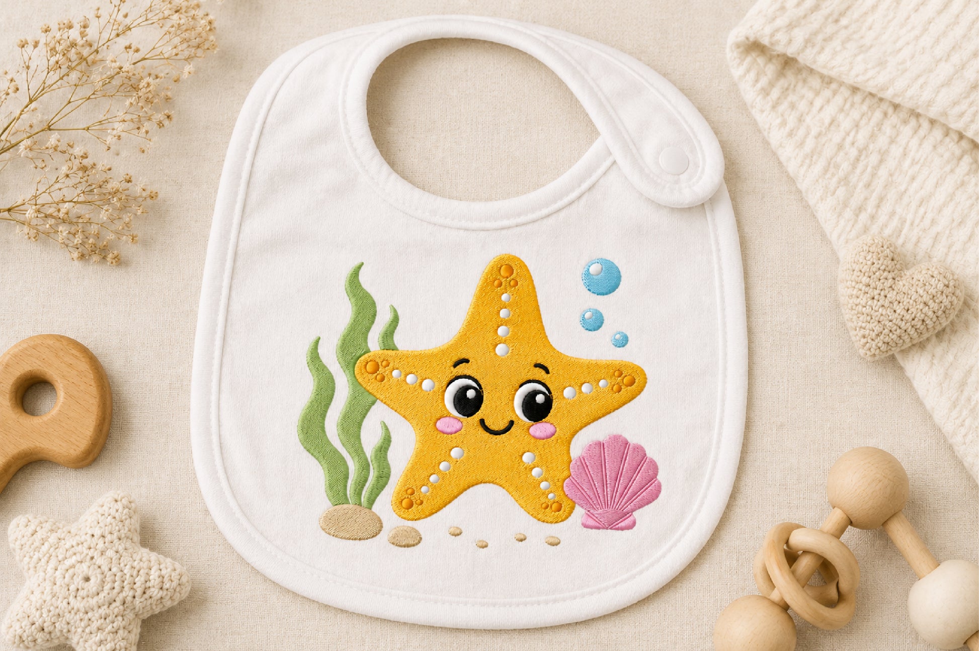 Cute Starfish Embroidery Design – Adorable Sea Star Machine Embroidery Pattern, Ocean & Beach-Themed Embroidery Design