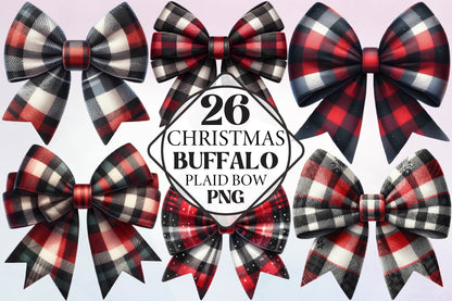 Christmas Buffalo Plaid Bow PNG Clipart Bundle