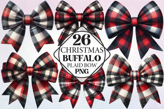 Christmas Buffalo Plaid Bow PNG Clipart Bundle