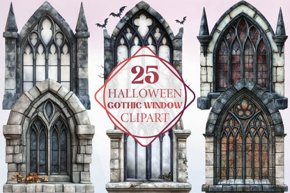 25 Halloween Gothic Window Clipart Bundle