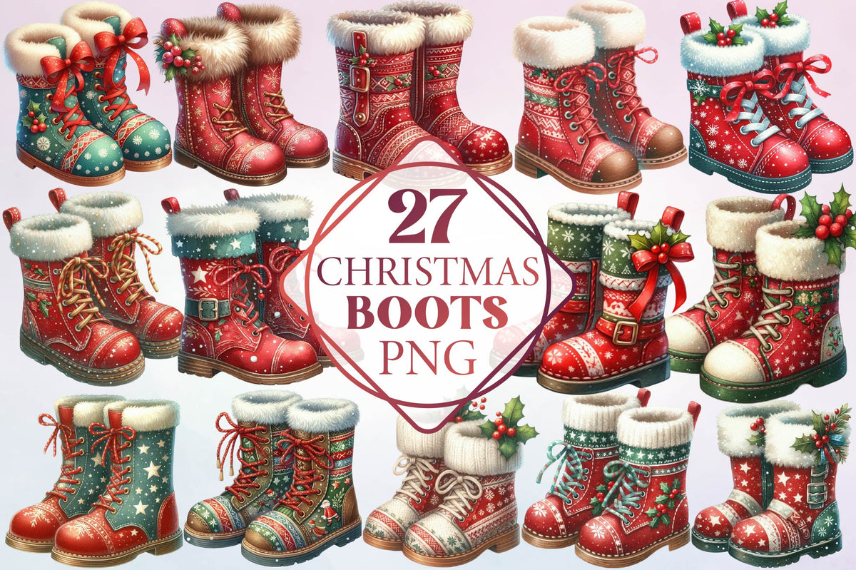Christmas Boots PNG Bundle 27 Festive Holiday Boot Designs