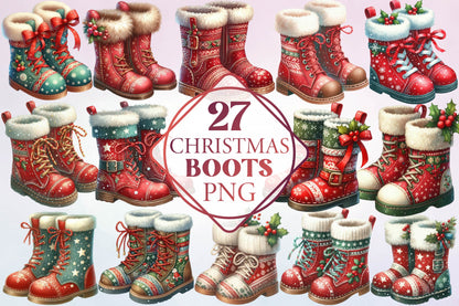 Christmas Boots PNG Bundle 27 Festive Holiday Boot Designs