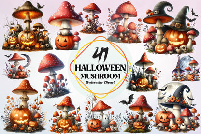 41 Halloween Mushroom Clipart PNG Bundle