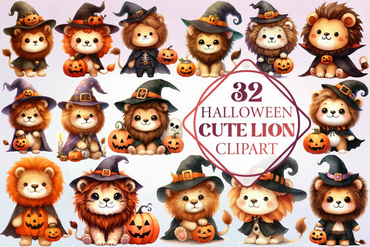 32 Halloween Cute Lion Clipart PNG