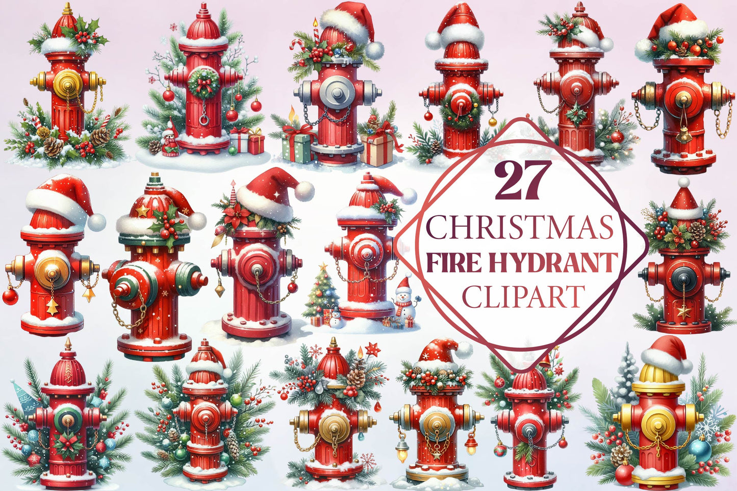 Christmas Fire Hydrant Clipart Bundle 27 Holiday Firefighter PNG Designs