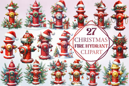 Christmas Fire Hydrant Clipart Bundle 27 Holiday Firefighter PNG Designs