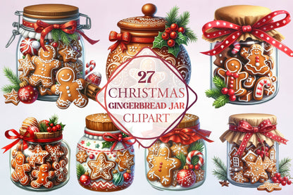 27 Christmas Gingerbread Jar Clipart Bundle PNG, Gingerbread Cookie Christmas Sublimation