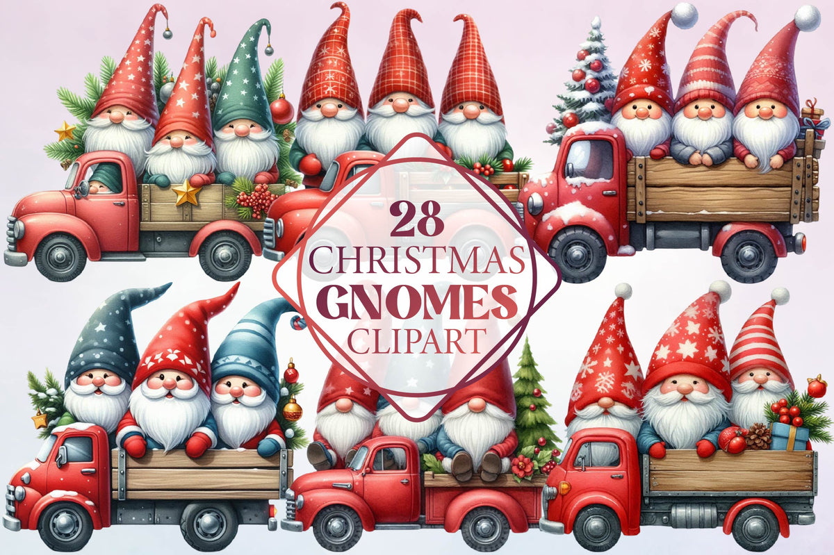 28 Christmas Gnome Clipart Bundle PNG, Christmas Gnomes Truck Sublimation