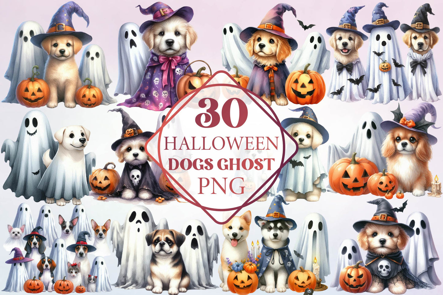 Halloween Dogs Ghost PNG Bundle 30 Designs