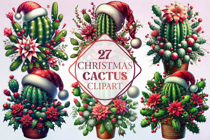 27 Christmas Cactus Clipart Bundle PNG, Christmas Cactus Sublimation