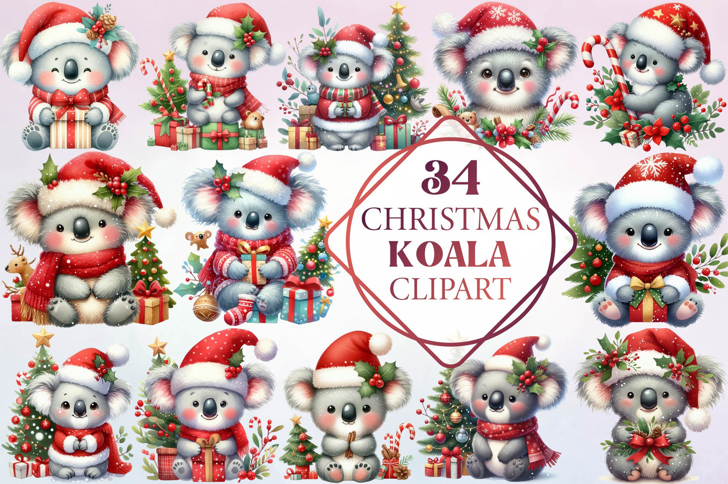 34 Christmas Koala Clipart Bundle