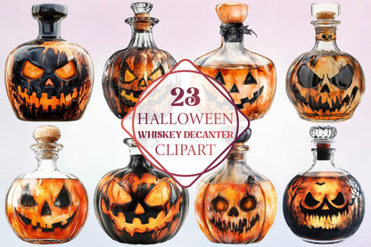 23 Halloween Whiskey Decanter Clipart PNG Bundle