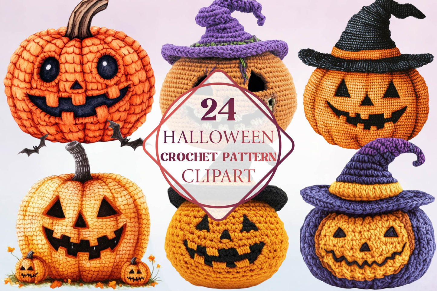 24 Halloween Crochet Pumpkin Pattern Clipart Bundle