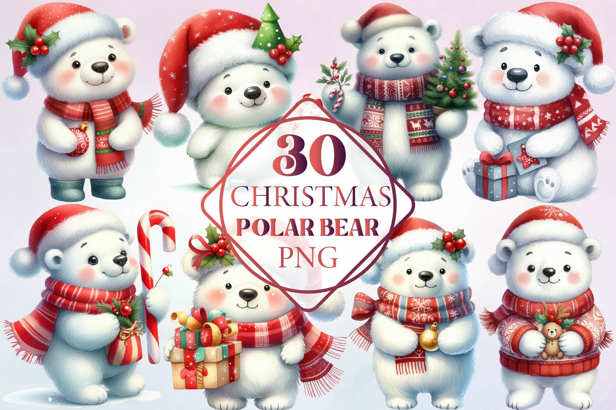 Christmas Polar Bear PNG Clipart Bundle