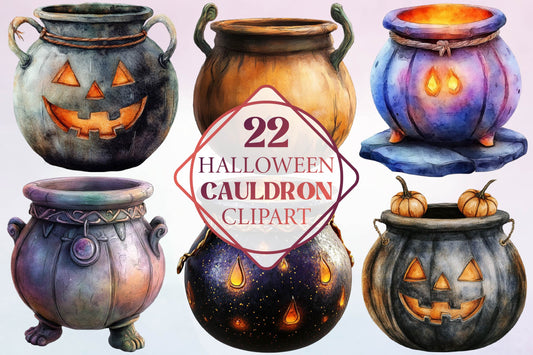 22 Halloween Cauldron Clipart PNG Bundle