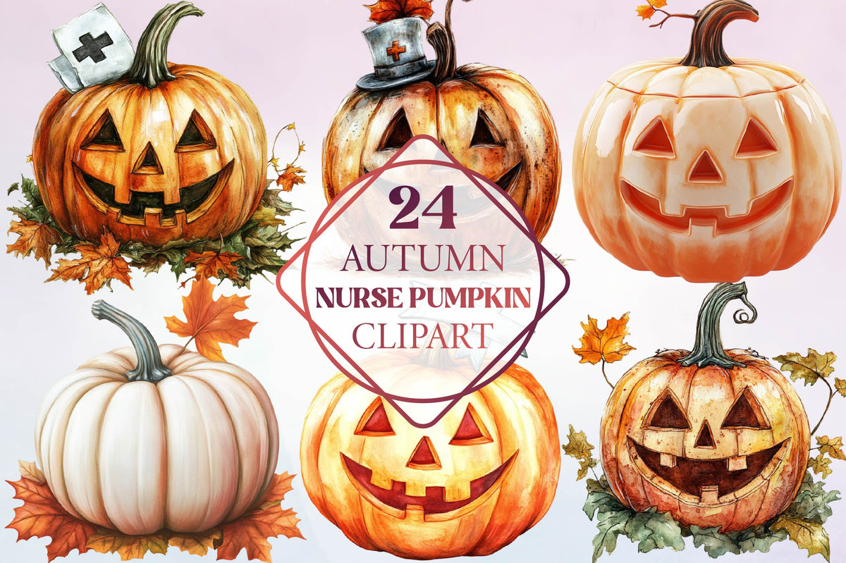 Autumn Nurse Pumpkin Clipart Bundle 24 Fall Pumpkin Designs