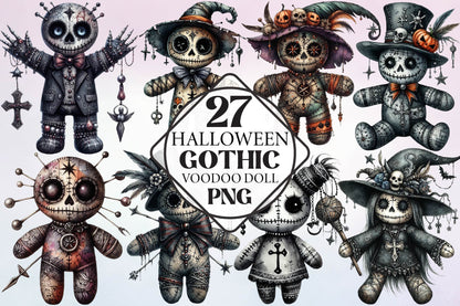 Halloween Gothic Voodoo Doll Watercolor PNG Bundle