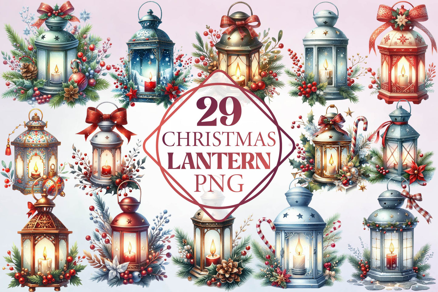 Christmas Lantern PNG Bundle 29 Festive Holiday Lantern Designs