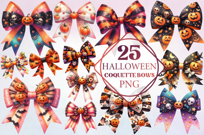 25 Halloween Coquette Bows PNG Bundle