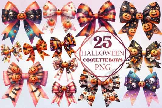 25 Halloween Coquette Bows PNG Bundle