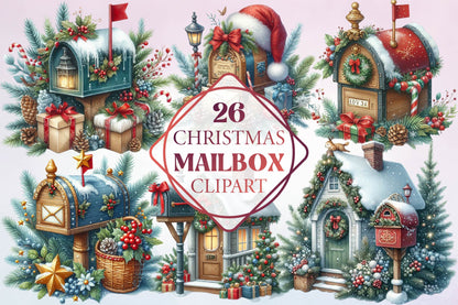 26 Christmas Mailbox Clipart Bundle PNG, Winter Mailbox Christmas Sublimation