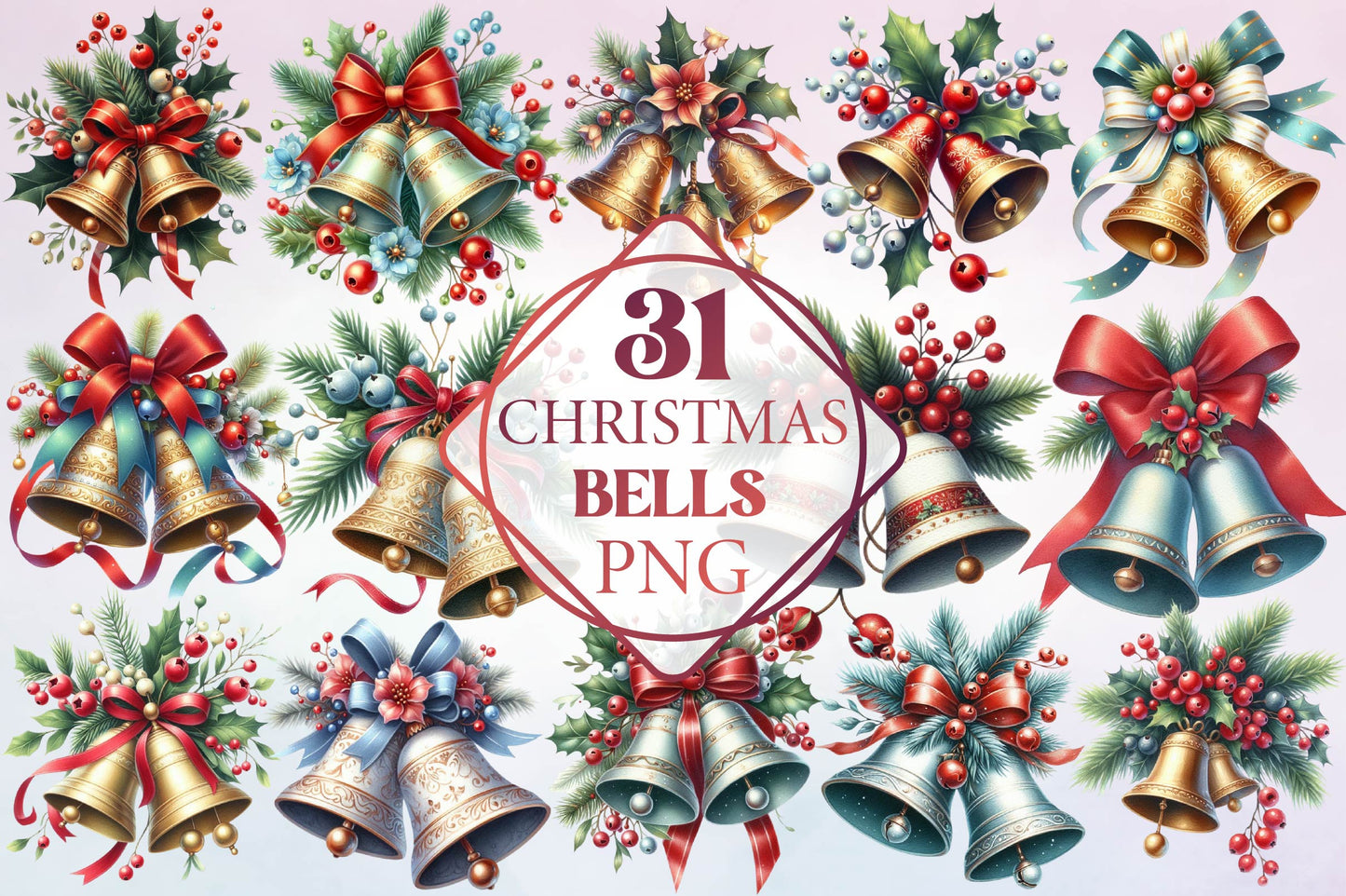 Christmas Bells PNG Bundle 31 Festive Holiday Bell Designs