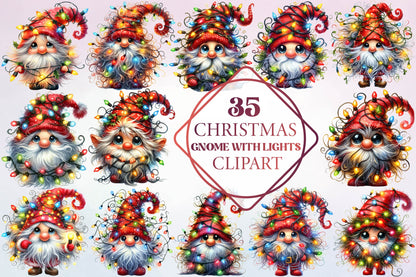 35 Christmas Gnome With Lights Clipart Bundle