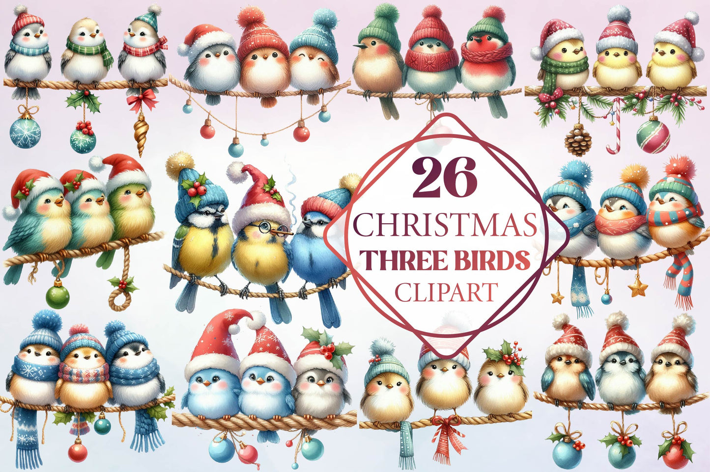 Christmas Three Birds Clipart Bundle 26 Cute Holiday Bird PNG Designs