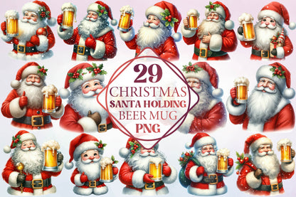 Christmas Santa Holding Beer Mug PNG Bundle