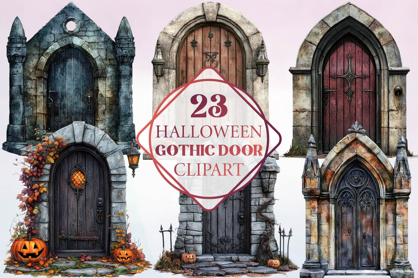 23 Halloween Gothic Door Clipart Bundle
