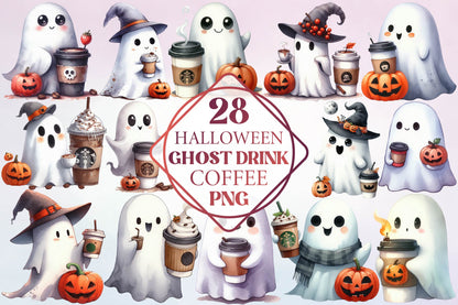 Halloween Ghost Drink Coffee PNG Bundle 28 Designs